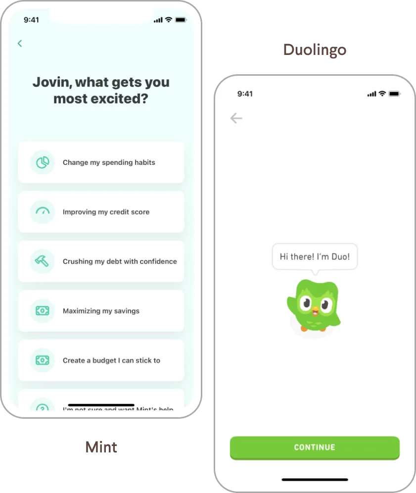 Duolingo and Mint app screens